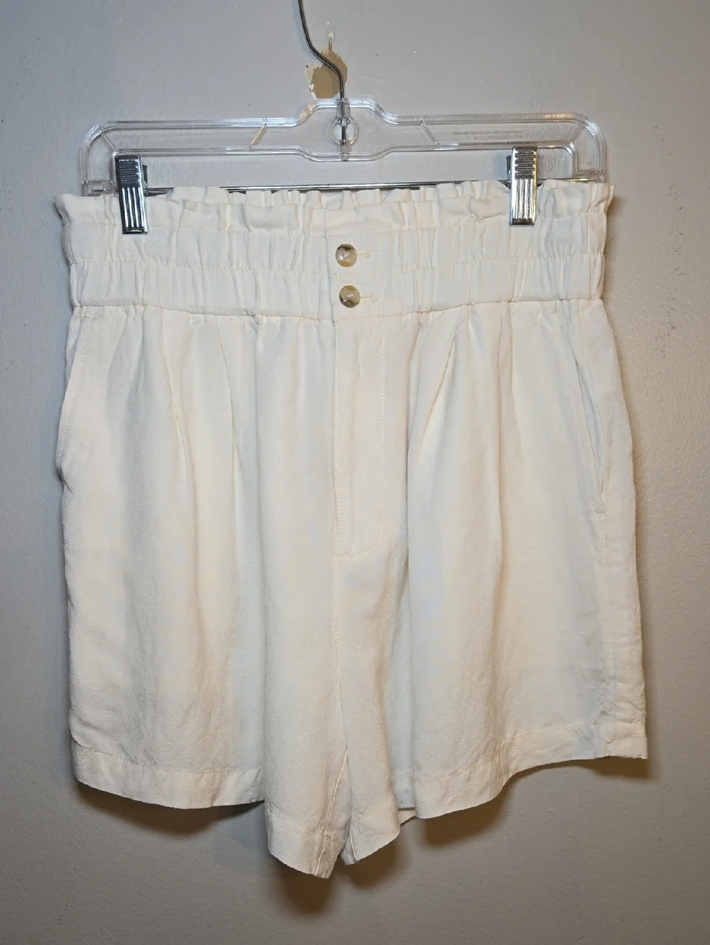 Madewell Linen-Blend Pull-On Paperbag Shorts Pockets  In Lighthouse NWOT